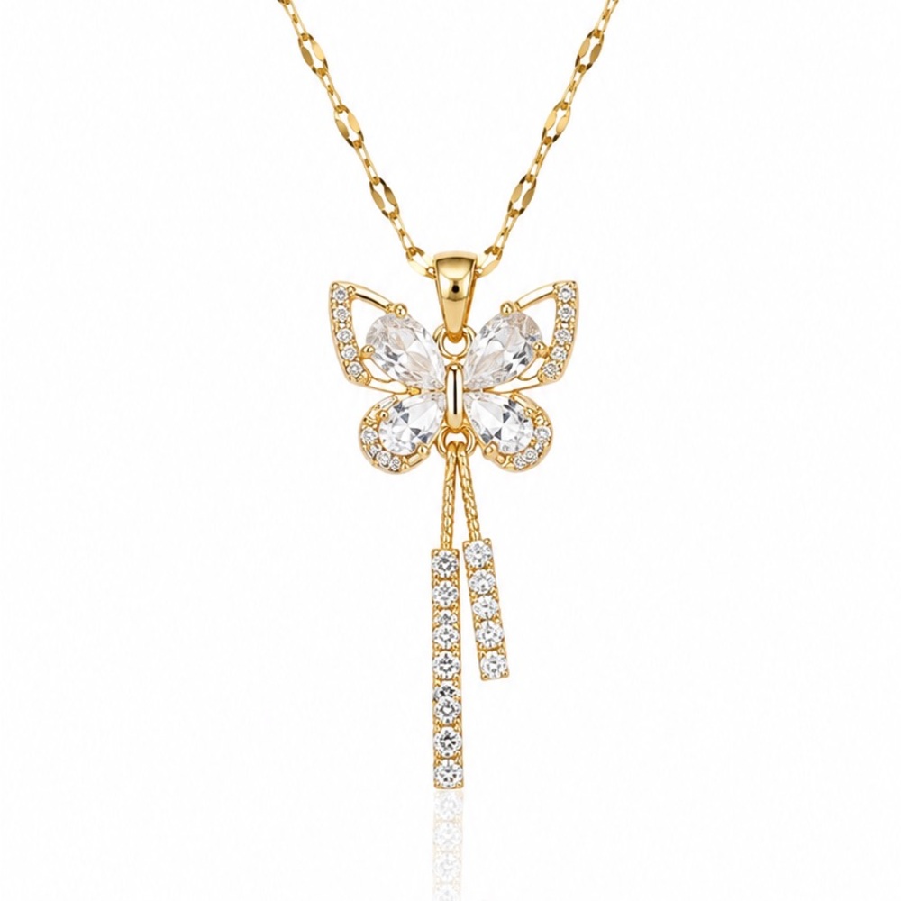 Elegant Gold Butterfly Pendant Necklace with Clear Crystals